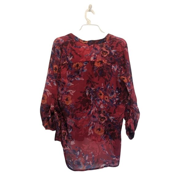 Kut From The Kloth Red Floral Sheer Button Up Women's MP - Picture 3 of 6